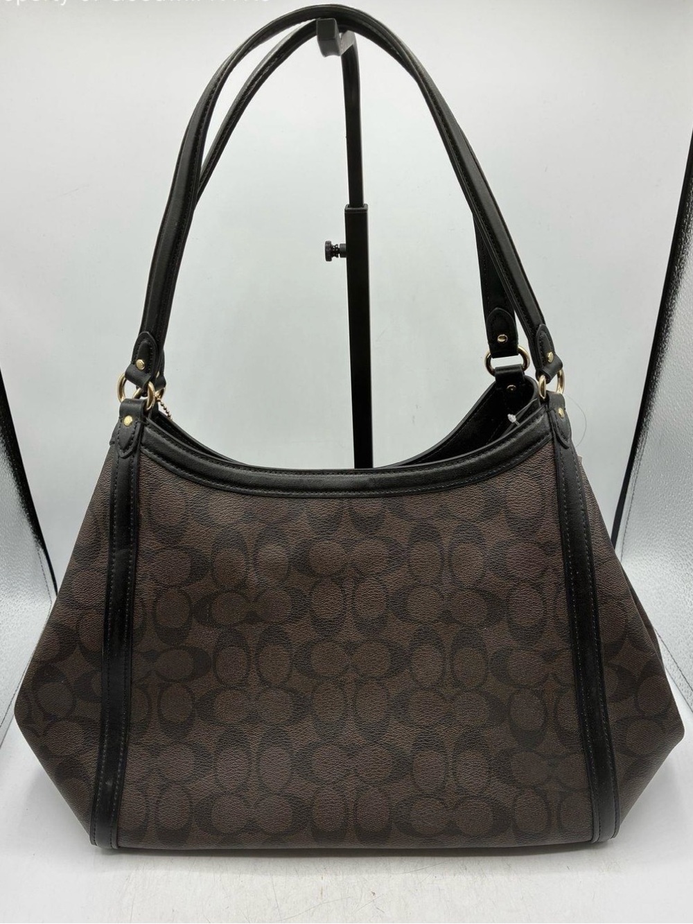 Coach Brown Signature Canvas Shoulder Bag with Black Trim NEW